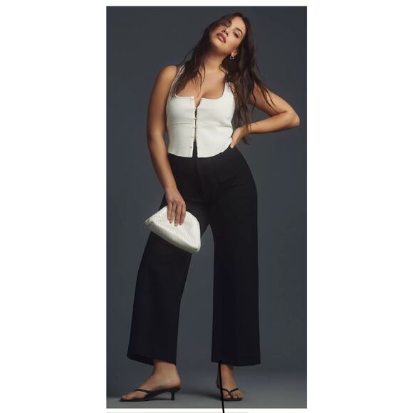 MAEVE by Anthropologie The Colette Ponte Crop Wide-Leg Black Pants - Picture 1 of 9